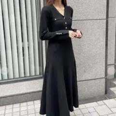 美品✨️COCODEAL ポケットデザインフレアリブニットワンピース サイズ１