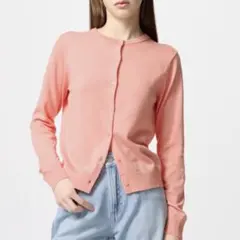 ユニクロ　UVカットクルーネックカーディガン　サーモンピンク
