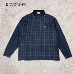 ケングロームオム　長袖ポロシャツ(L)チェック柄　ワンポイントロゴ　ポケット