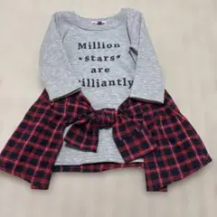 No.196 グレー×赤チェック ワンピース 80サイズ