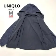 ユニクロフリースジップアップパーカーメンズM防風保温ダークグレーチャコールグレー
