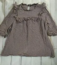 ZARA　フリルトップス　5分袖　千鳥格子