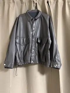 me+en モカグレー　フェイクレザー　ブルゾン M