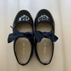 プチマイン　エナメルシューズ 黒 16cm リボン付き