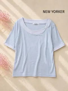 【ニューヨーカー】美品✨半袖カットソー 水色 ドット綿100% M 日本製 上品のサムネイル