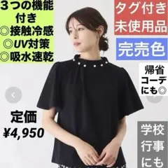 JAYRO パール付き半袖プチレハイネックブラウスブラック◎接触冷感◎UV対策◎のサムネイル