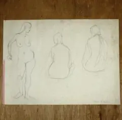 古い裸婦画　ドローイング　シート　画用紙　絵画　鉛筆画　素描画　人物　ガラクタ