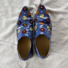 刺繍装飾 ブルー レザー スリッポン ローファーのサムネイル