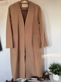 Ray BEAMS ベージュ ノーカラーロングコート Mサイズ