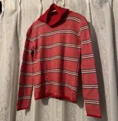 レトロボーダーニット　タートルネック　vintage Y2K