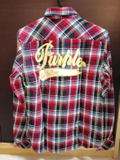 Purple & Yellow レッド系チェックネルシャツ Mサイズ