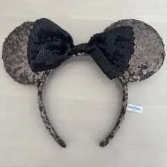 ミッキーマウス型カチューシャ 黒と金のスパンコール