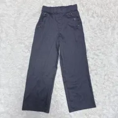 ネイビー マリン ワイド ストレッチ パンツ S 春夏 レディース ハイウエスト