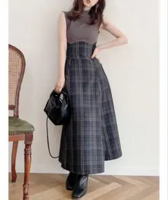 dazzlin チェックノースリーブコルセットワンピース グレー サイズ0