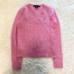 RALPH LAUREN Vネック ケーブルニット ピンク
