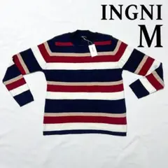 INGNI M 長袖 ストライプ ニット M ネイビー リブニットクルーネック