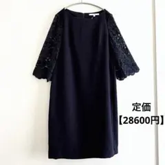 新品 ✨UNTITLED レース袖 ワンピース 2 紺 日本製のサムネイル