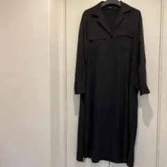 ブラック ベルト付きシャツワンピース 長袖