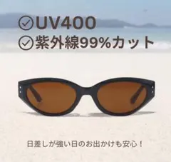 ブラウン キャットアイ サングラス Y2K UV400 横長 小顔 オーバル 茶