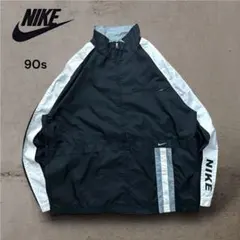 【ナイキ】90sナイロンジャケット刺繍スウォッシュロゴモノトーンテック黒白古着