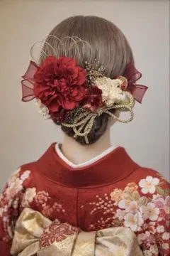 成人式　髪飾り　金箔付き　和装　振袖　卒業式　袴　ヘッドドレス　水引　レッド