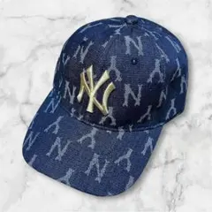 新品未使用　MLB Korea　 NYヤンキース モノグラム デニム キャップ