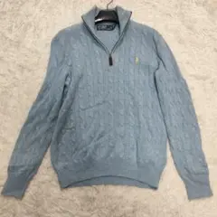 ポロバイラルフローレン ケーブルニット セーター ハーフジップ シルク ロゴ刺繍