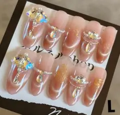 1442:ピンクマグネットグラデーションフレンチストーンとパール☆Lサイズ