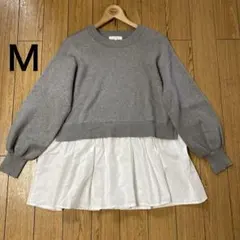 【GLOBAL WORK】レイヤードデザインニット・セーター＊グレー／Ｍサイズ