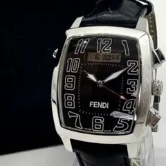 稼働 FENDI クォーツ クロノグラフ デイト ダイヤ スクエア メンズ 