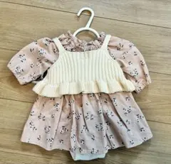 【美品】プティマイン　花柄ワンピース風ロンパース　70センチ