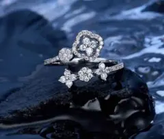 シルバーリング クローバー ストーン 高見え 指輪 プレゼント ジュエリー