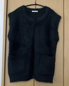 美品 しまむら ブラックニットベスト ノースリーブ　L