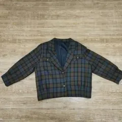 古着　日本製　昭和レトロ　ダブルテーラードジャケット　チェック柄　肩パッド11号