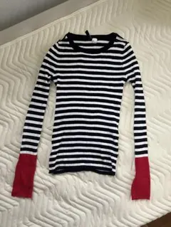 【未着用】DIVIDED 黒白ストライプ 長袖ニット Sサイズ