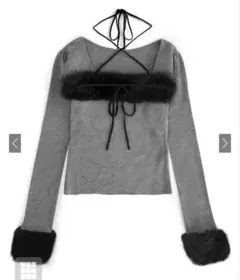 ✨GRL✨ファーホルターネックリボンニットトップス[ru1387]