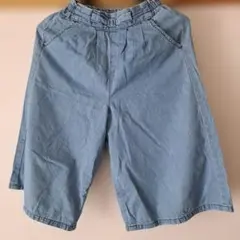 キッズ　ワイドパンツ　薄手　デニム風　ライトブルー　140㎝