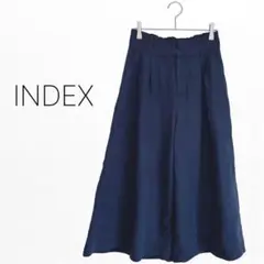 【インデックス】フレアパンツ　ワイド　ガウチョ　ギャザー　ゆったり　ネイビー