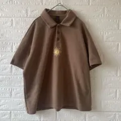 DAZY デイジー ポロシャツ ブラウン 太陽刺繍 ドロップショルダー M