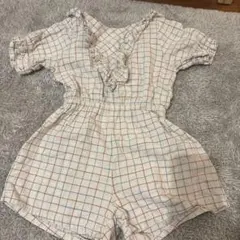 インポート☆チェック柄フリルオーバーオール