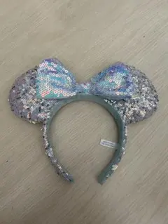 ディズニー ミッキー耳 カチューシャ 水色・シルバー スパンコール