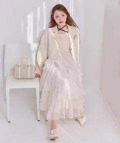 NICE CLAUP チュールロングワンピース アイボリー