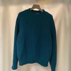 G Uブルーグリーンリブ編み ニットセーター 長袖