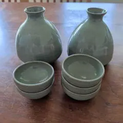 酒器セット 徳利2点 猪口5点 青磁風 陶器