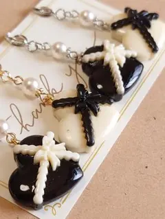 386 ハート デコパーツ ハンドメイドチャーム 4個 ゴールド×シルバー