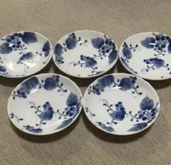 丸い小皿　水色の花柄　5枚セット　新品未使用品のサムネイル