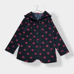 graniph グラニフ ドット柄 フード付きハーフコート ウールコート F