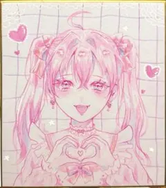 手描きイラスト オリジナル 原画 バニーガール ツインテール ピンク