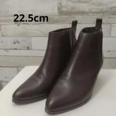 ダークブラウン 22.5 cm レザー サイドゴア ショートブーツ 茶 美品