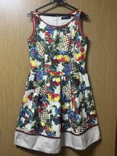 エムズグレイシー　果物柄ノースリーブ膝丈ワンピース・サイズ40